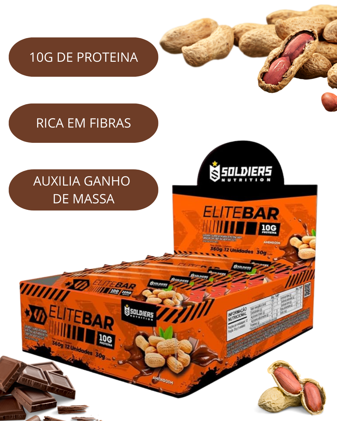 Barra de proteína AMENDOIM soldiers 30g/unidade